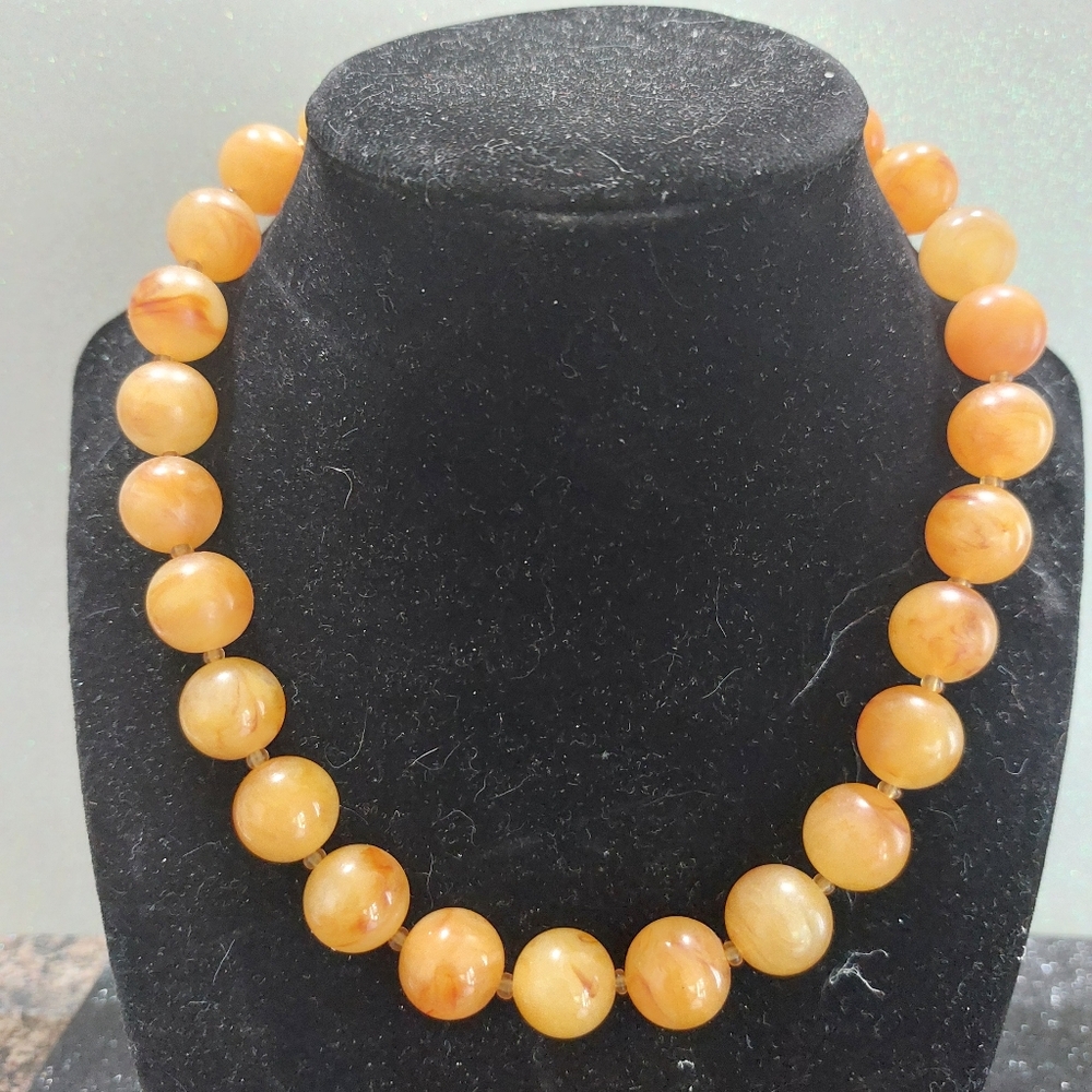 Faux Amber Bead Necklace. 16+" With Extension Beads For More Length. Vintage.